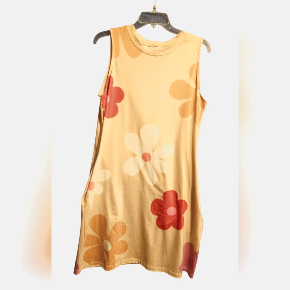 Floral Sleeveless Dress With Pockets, Size L